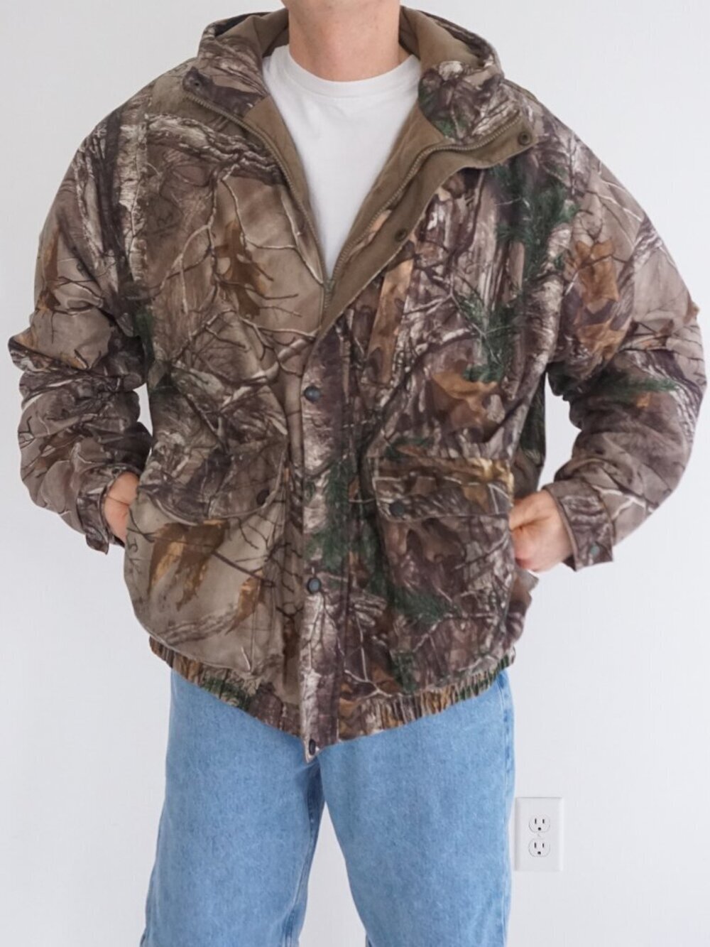 Remington Brown Camouflage Tree Branch Hunting Jacket Insulated Hooded Camo 2XL